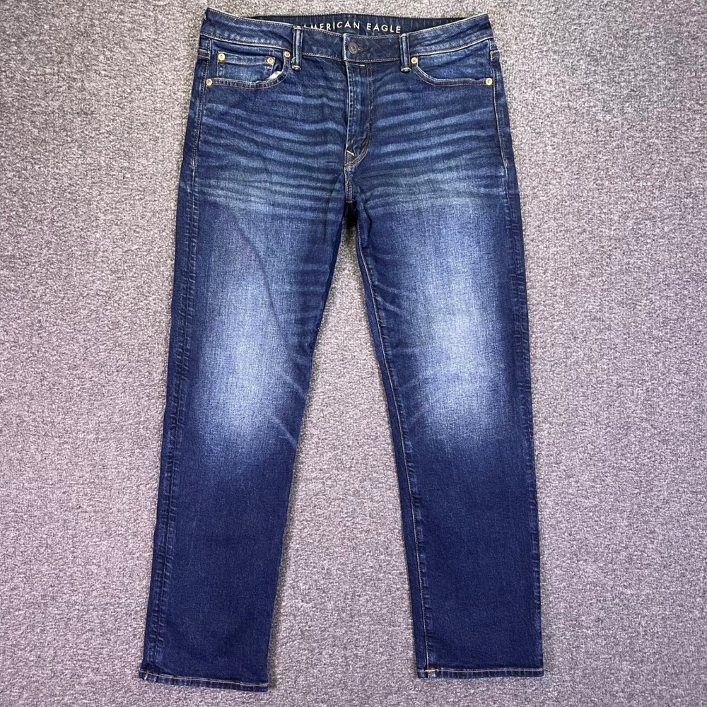 American Eagle Original Straight Jeans Mens 33x29 Blue Airflex+ Casual Dark Wash